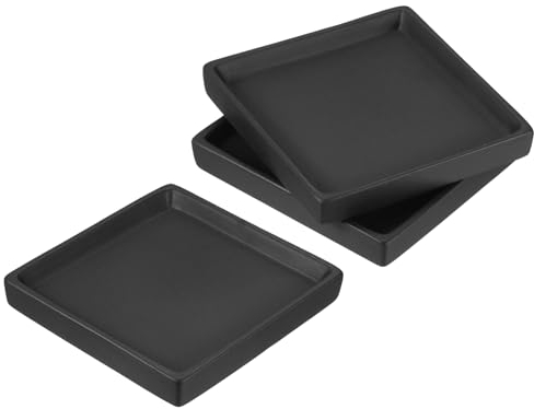 PATIKIL Soucoupes pour Pots de Fleurs de 5 Pouces, Lot de 3 Plateaux en Céramique Carrés pour L'Intérieur et L'Extérieur, Noir