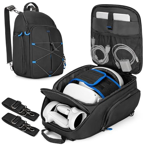 PGmoon VR Carrying Case Compatible with Oculus Meta Quest 2/3/Pro, Travel Storage Bag Backpack with Separate Room for Touch Controllers and Multi-Pockets