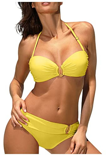 Bikini Damen, Triangel Bikini Damen Bikini Transparent Bikini Zum Binden Neckholder Summer Bikini Set Sexy Push Up Bikini Niedriger Taille Triangel Bikini Set High Waist (A07,M)