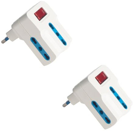 Adattatore Triplo Multipresa con Interuttore Spina Angolare 10A con 3 Prese Bipasso 10A/16A, Con Funzione di Autroprotezione Sovraccarico 250V (2 Pezzi)
