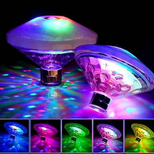 Unterwasser Licht, 2PCS Swimming Pool Lights Multicolour 7 Modi Disco Beleuchtung Licht LED Unterwasser Licht Spa Licht Badewanne LED Floating Light Wasserdichtes für Aquarium Pool Beleuchtung (Bunt)