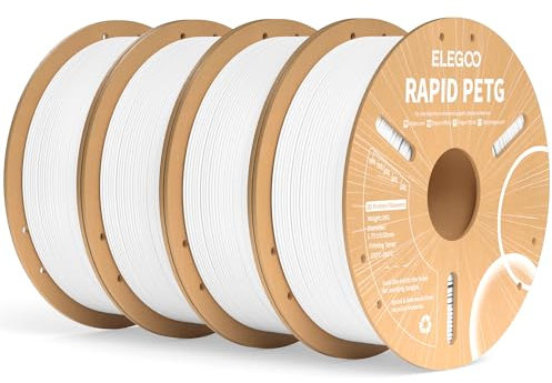 ELEGOO Rapid PETG Filament 1.75mm Weiß 4KG, High Speed 30-600mm/s 3D Drucker Filament Maßgenauigkeit +/- 0.02 mm, 4 Stück 1kg Pappspule(2.2lbs) Passend für die meisten FDM 3D Drucker
