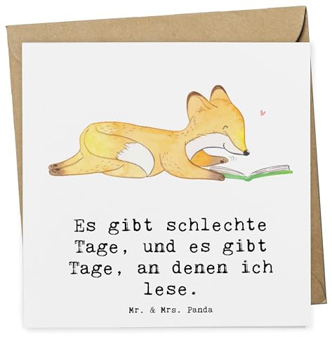 Mr. & Mrs. Panda Grußkarte Fuchs Lesen - Geschenk, Bücherwurm, Bücher, faltkarte, Klappkarte, doppelkarte, Glückwunschkarte, anlasskarte