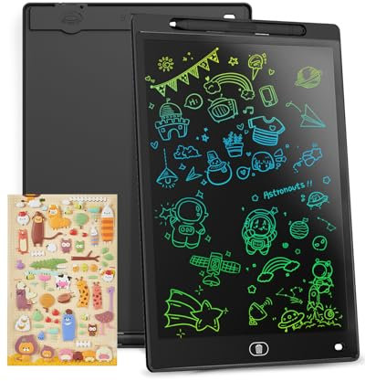 Genialba Tableta de Escritura LCD de colores de 12, Tablero de Dibujo Electrónico - Tablero de Grafiti con Pizarra de Dibujo Borrable Portátil, Regalo para Niños (Negro)