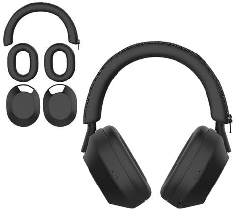 Aiivioll 3 Set Sweat Covers for Sony WH-1000XM5 Headphones, XM5 Ear Cushion/Ear Pouch/Headband Cover Headphone Protective Sweatproof & Easily Washable (Black)