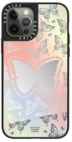 CASETiFY Spiegel iPhone 12 Pro Hülle [Reflektierend/1,5m Fallschutz/Kompatibel mit Magsafe] - You Give Me Butterflies - Silber auf Schwarz