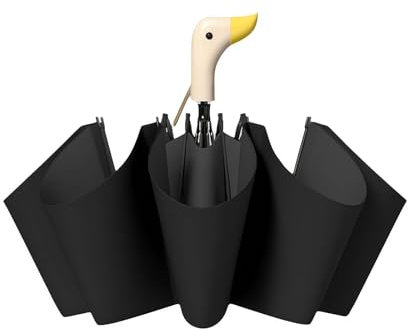 BBASILIYSD Kompakter Reise-Regenschirm mit Duckhead-Griff, Reise-Regenschirm, niedliches Entenkopf-Griff-Design, tragbar, 8 Rippen, faltbarer Regenschirm mit Holzgriff, Schwarz , Einheitsgröße