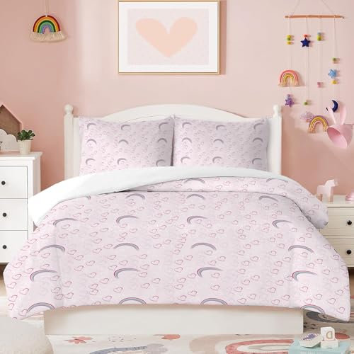 CINYE Kinder MäDchen Kawaii Bunt Regenbogen Herzen BettwäSche 200x200cm Bettwäsche Set Mit 80×80cm Kissenbezug 3D Gedruckt Muster BettwäSche Jugendliche MäDchen 100% Mikrofaser…