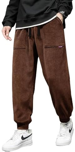 WZIKAI Herren-Cordhose, elastische Taille, Kordelzug, konisch, Jogginghose, lässig, lang, modische Hose mit Taschen