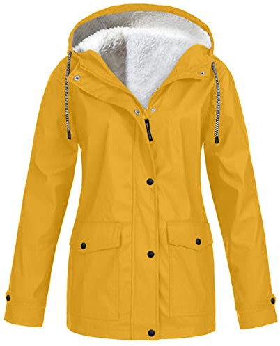 loobun Veste coupe-vent en polaire imperméable pour femme - Chaude, légère et respirante - Manteau d'extérieur avec capuche - Trench coat (grandes tailles disponibles), A39 - Jaune, XL