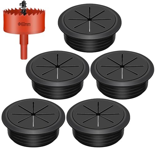 Swpeet 6Pcs 2.4 Inch (60mm) Rubber Desk Grommet with Hole Saw, Flexible Cable Grommet, Desk Cable Hole Covers, Wire Hole Cover, Desk Cord Hole Cover for Desk Table Wire Pass Through Wire Protection