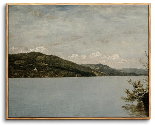 hyidecorart Vintage Leinwand Bilder mit Rahmen Holz, 30x40 cm Klein Wandbilder Wohnzimmer Blick auf den Bergsee, Modern Wanddeko Schlafzimmer Gemälde Desktop Badezimmer Büro Zimmer Esszimmer Flur