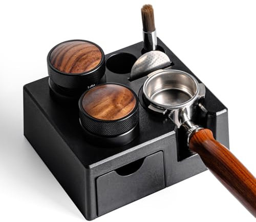 Tamperstation für Barista (51-58mm) | Schwarz Tamper Station aus ABS | Einstellbar Coffee Tamping Station | Espresso Station für Barista Zubehör (Ohne Zubehör)
