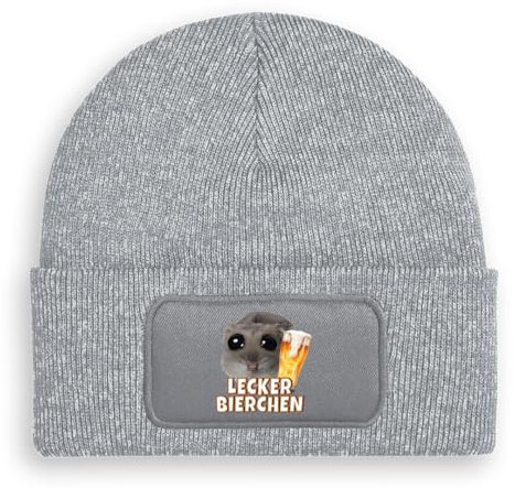 Prozente Momente Lecker Bierchen - Beanie | Strickmütze | Wollmütze | Beanie mit Druck | lustige Sprüche | Apres-Ski | Winter | Grau meliert