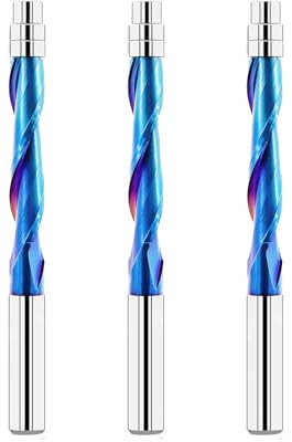 FOCSTOL Spiralnutfräser 6,35mm Schaft Kompression - 3 Stück Fräser CNC Spiralfräser, Upcut Spiralfräser Router Bit mit Unterem Lager zum Beschneiden Holz
