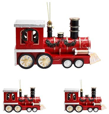 M.Kritzinger's Kunststoff-Weihnachtskugeln, Lokomotive, rot, 12 cm, Set aus 3 Stück