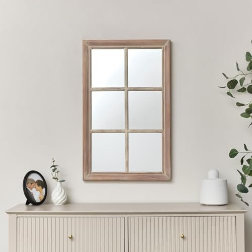 Melody Maison Espejo de pared de madera rústica para ventana, 80 x 50 cm