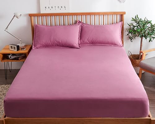 Epinki Betthusse 180x200cm Faltbar, Spannbettlaken für Topper Einfarbig Rose Lila Matratzenschutz, Baumwolle Laken für Bett Unterbett als Schutz für Boxspringbett & Topper