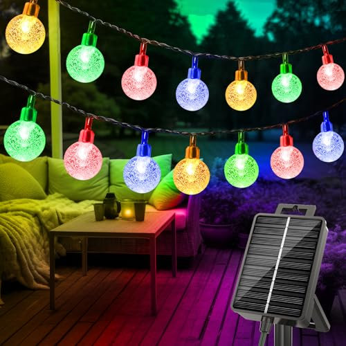 litogo Solar Lichterkette Aussen, 15M LED Lichterkette Außen Solar Wetterfest, 8 Modi Kristall Kugeln mit Memory-Funktion, Solarlichterkette Outdoor für Balkon, Garten, Terrasse, Partys, Bunt