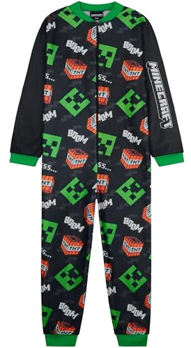 Get Trend Minecraft Onesies for Boys & Teens 7-14 Yrs, Long Sleeved Fleece Loungewear, Jumpsuit Pyjamas, Gamer Gifts for Boys (9-10 Years, Black Minecraft)