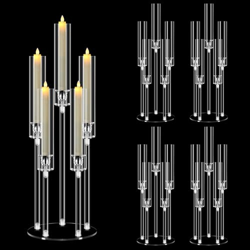 4X MSDADA Großer 5-Armiger Kerzenleuchter aus Acryl 68 cm, Hohe Klare Kerzenständer für Wohnzimmer Hochzeit Weihnachten Festliche Deko, Kompatibel mit 2 cm LED Stabkerzen
