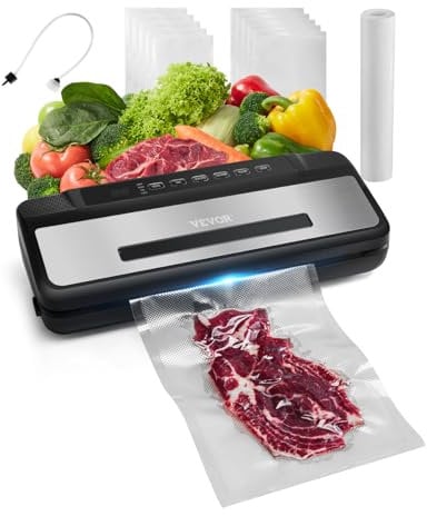 VEVOR Machine Sous Vide Alimentaire, 120 W, Machine à Emballer Mise Sous Vide Aliments 80 kPa, Appareil de Scellage à Air Automatique Multifonctionnelle Compacte 7 en 1 avec Coupeur Intégré, 10 Sacs