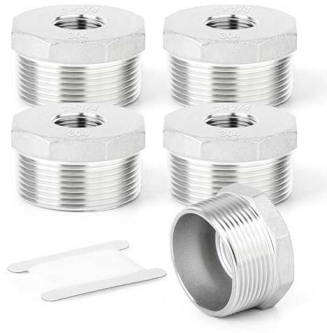 TAISHER 5 pezzi 304 Boccola esagonale del riduttore dell'acciaio inossidabile, 1BSP maschio x 1/4BSP femmina, raccordo adattatore del tubo di riduzione, per il gas dell'aria del branchio dell'acqua
