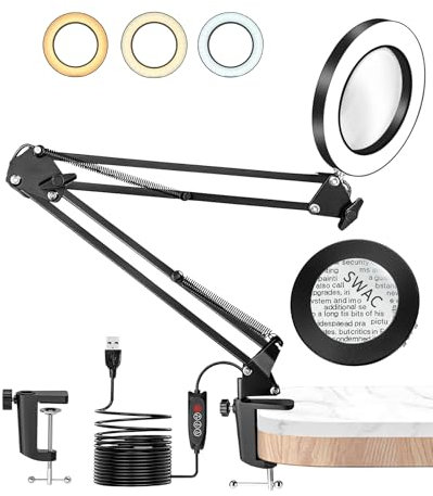 TANYO 10x Loupe Grossissante, Loupe avec 72 LED, Loupe de Lecture 1800 Lumens, 3 Modes de Couleur et 10 Niveaux de Luminosité, Loupes pour la Lecture, L'artisanat, Les Bijoux et Le Travail Rapproché.