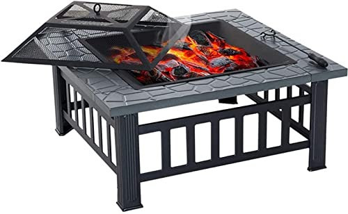 SnamicE Braciere per Barbecue da Esterno con ripiano per griglia per Giardino e Patio, braciere in Metallo per Esterni, Tavolo Quadrato, riscaldatore per Patio da Giardino, braci,