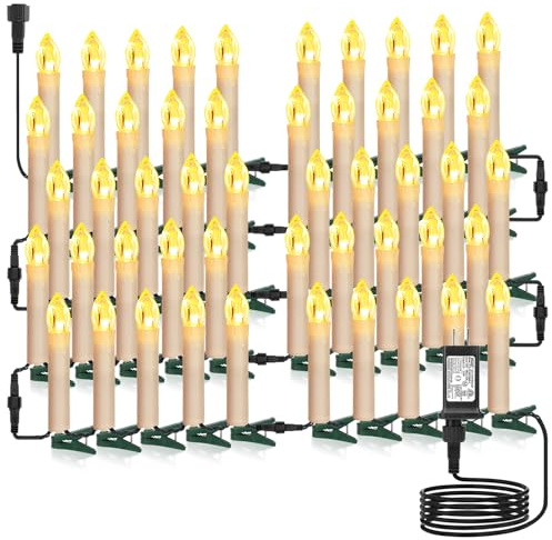 AFOROEOA Christmas Flameless Candles, String Lights Clip on Flameless Candle Lights for Christmas Tree 8 Modes Plug in Christmas Tree Light for Holiday Tree Indoor (50)