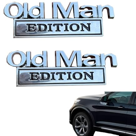 Old Man Edition Auto-Emblem, Autoaufkleber Für Rentner Männer, 3D Metall Aufkleber, Lustige Edition Stoßstangenaufkleber Für Auto, LKW, SUV, Seite Oder Heckklappe,Kofferraum Körper (Silber Schwarz)