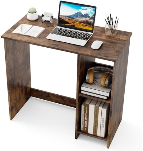 COSTWAY Scrivania in Legno per Ambienti Piccoli 80x40x74 cm (Marrone) | Scrivania Moderna e Salvaspazio con 2 Ripiani da Casa e Ufficio