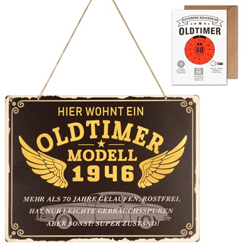 Anruzon 80 Geburtstag Mann - Witziges Holzschild Witziges Holzschild mit Geburtstagskarte und Umschlag geliefert, Lustige Geschenke zum 80 Geburtstag Mann, Vatertag, Papa Geschenk