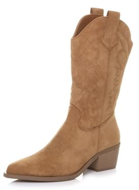 AJVANI Womens ladies low cuban heel pointed toe western calf cowboy boots size 8 41