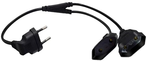 Flomiara Verlängerungskabel Flachstecker Eurostecker Verlängerung mit Schalter, 2 in 1 Doppelstecker Steckdosenadapter Flachstecker Stromkabel Stecker Netzkabel 2,5A/250V für TV PC Computer Schwarz