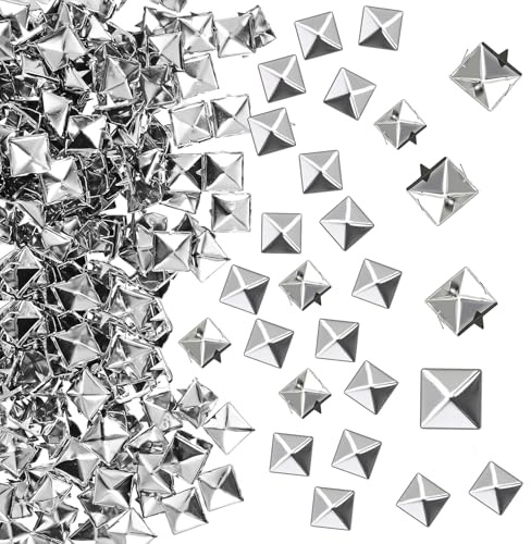 QOOSIKICC 1000 Stück Studs Pyramiden Nieten Set für Kleidung, 8mm Ledernieten für Leder Nieten Set, Punk Quadratische Nieten Metall, Studs for Clothes Ziernieten Taschen Lederband Schuhe