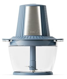Guzzini, Sous Chef Zerkleinerer mit 1 l Glasbowl, Doppelklinge aus Edelstahl, Bio-Based Material, rutschfeste Silikonmatte (Marineblau)