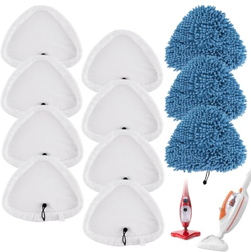 XunHe 11PCS Universal Triangular Steam Mop Pads for H2O Steam Cleaners | 8x Coral and 3x Microfibre Cloths Covers Replacement Cleaning Mop Pad for H20 HD/X5 for Vax for Viledas Microfiber