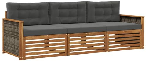 vidaXL Outdoor-Sofagarnitur mit Kissen 3 pcs Natur und Anthrazit, Outdoor Lounge, Moderne Ecksofa, Gartenmöbel, Terrassen-Sitze, Komfortables Set für Wohnräume