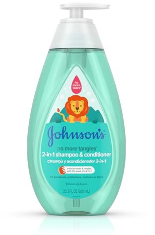 Johnson's Kids No More Tangles 2-in-1 Detangling Shampoo & Conditioner for Kids & Toddlers, Gentle & No More Tears, Hypoallergenic & Free of Parabens, Sulfates & Dyes 20.3 fl. oz