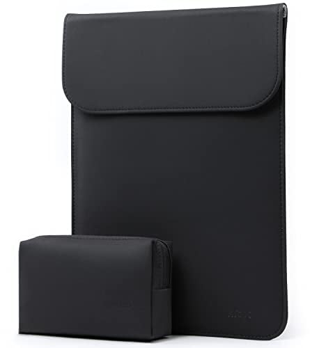 HYZUO 15-16 Zoll Laptop Hülle Tasche Laptophülle für MacBook Pro 16 M4/M3/M2/M1 A3403 A3186 A2991 2025-2019, XPS 15, MacBook Pro 15 2015-2012 A1398, Kunstlederhülle mit Tragetasche, Schwarz