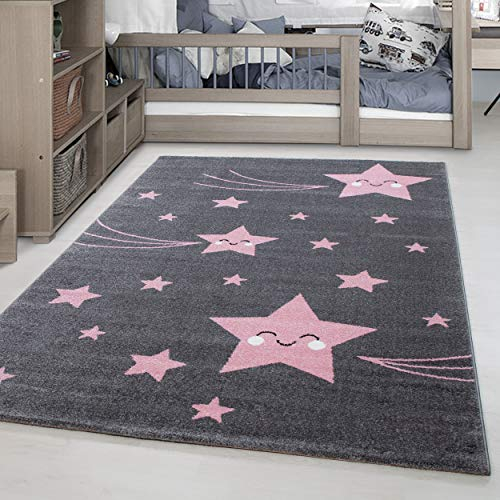 SIMPEX Teppich Kinderzimmer süßes Stern-Design Kurzflor Kinderteppich mädchen Spielteppich Modern Design Babyzimmer Teppiche für Junge und Mädchen Extra Weich und Antiallergen 160 x 230 cm