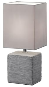 Eckige Tischleuchte mit Keramikfuß und Stoffschirm Grau, Höhe 29cm