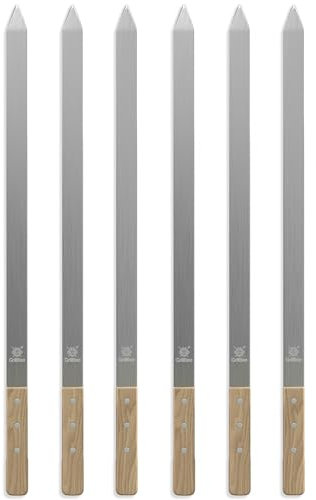 GrillBee – Kabob-Spieße – 58.4 cm, 2.5 cm breite Edelstahl-Grillspieße, wiederverwendbare Metallspieße zum Grillen – Brasilianisch, Persisch, Koubideh, Türkisch – Set von 6 Stück mit Tasche