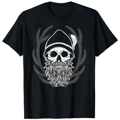 Totenkopf mit Bart Geweih Trachtenhut - Trachtiges T-Shirt T-Shirt