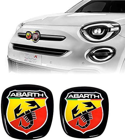 Abarth Adesivo 3D Logo Scudetto Ufficiale per Fiat 500X, Anteriore e Posteriore, 75 x 69 mm, 71 x 65 mm, Rosso (21559A-21548A)