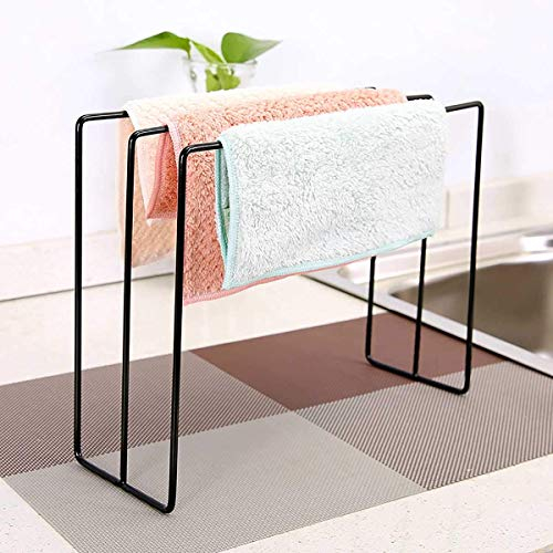 WLVG Multi-Purpose 3 Tier Metal Iron Art Towel Rail Stand Dishcloth Drying Rack Towel Rag Holder Organizer Shelf,for Kitchen Bathroom Desktop,Black
