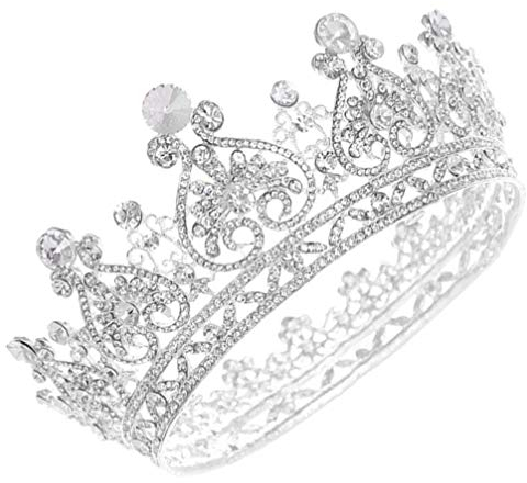 FRCOLOR Strass Kristall Krone Braut Hochzeit Tiara Braut Haar Zubehör für Hochzeitswettbewerb Geburtstag Abschlussball (Silber)