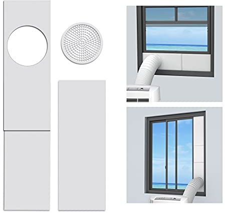 LBG Products Kit de plaques d'étanchéité de fenêtre pour unités de climatisation portables, kit d'aération en plastique pour fenêtres et portes coulissantes, panneaux de longueur réglable pour tuyau