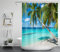 LB Türkisfarbener Ozean Duschvorhang Antischimmel Wasserdicht Badezimmer Vorhänge Grüne Palme am Strand 150x200cm Extra Lang Polyester Bad Vorhang mit Haken